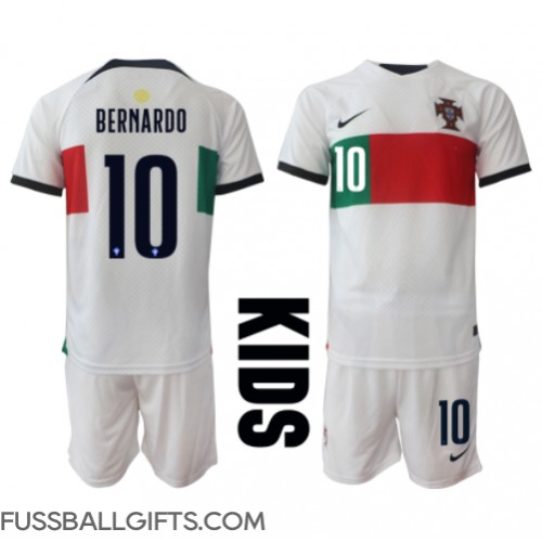 Portugal Bernardo Silva #10 Fußballbekleidung Auswärtstrikot Kinder WM 2022 Kurzarm (+ kurze hosen)